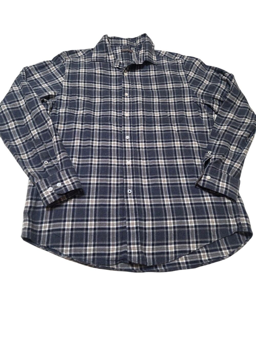 J McLaughlin Flannel Button Down Long Sleeve Shirt Men's M Blue White Plaid A354